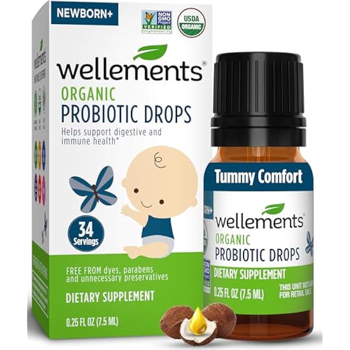 Wellements Organic Baby Probiotic Drops (0.25 Fl Oz) - Digestive & Immune Support for Infants - Toddler Probiotic Helps with Newborn+ Gut Health, Gas, Constipation & Colic Support - Preservative Free - Image 1