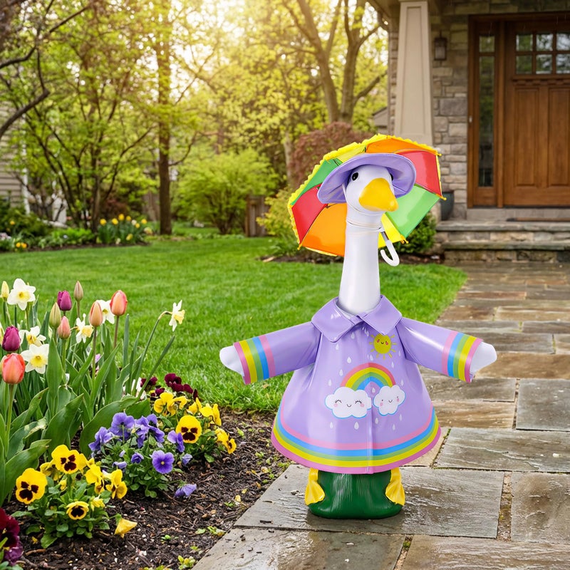 DECOHS 3 Pcs/Set Raincoat Porch Goose Outfits, Summer Lawn Goose Statue Raincoat Costume, Yard Goose Clothes Raincoats Umbrella Hat Outfit for 23" Statue Patio Garden Decoration (Purple) - Image 4
