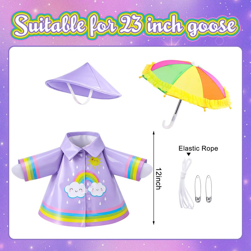 DECOHS 3 Pcs/Set Raincoat Porch Goose Outfits, Summer Lawn Goose Statue Raincoat Costume, Yard Goose Clothes Raincoats Umbrella Hat Outfit for 23" Statue Patio Garden Decoration (Purple) - Image 2