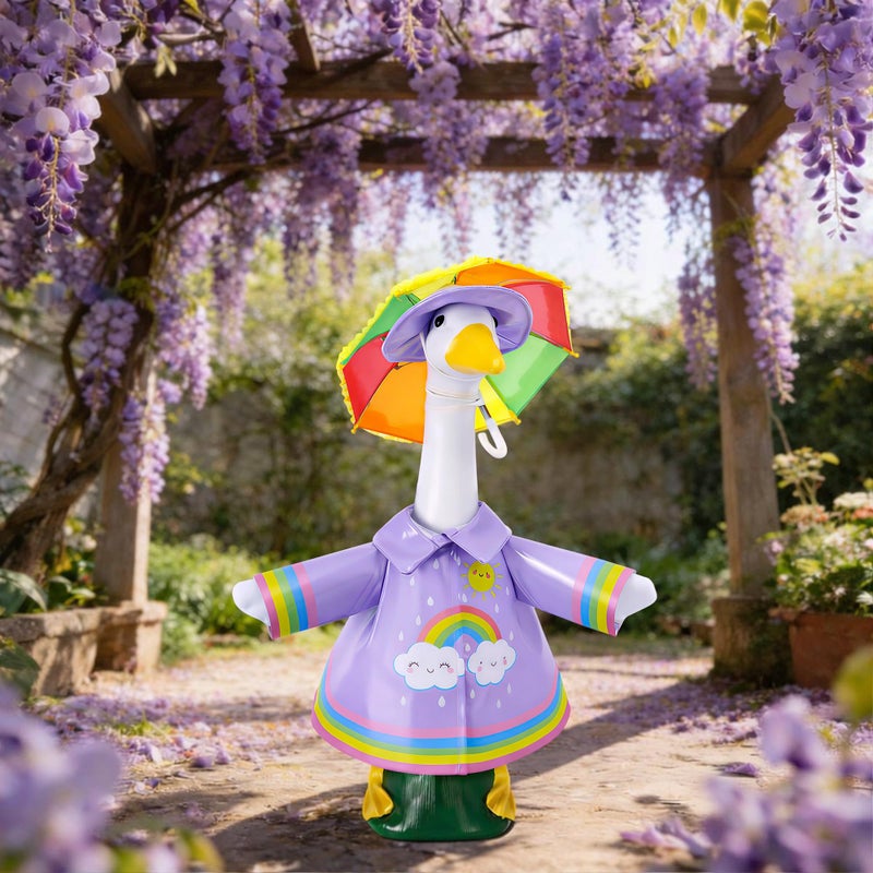 DECOHS 3 Pcs/Set Raincoat Porch Goose Outfits, Summer Lawn Goose Statue Raincoat Costume, Yard Goose Clothes Raincoats Umbrella Hat Outfit for 23" Statue Patio Garden Decoration (Purple) - Image 5
