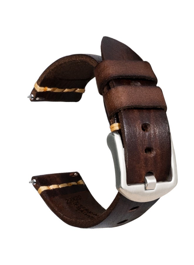 For 22mm Huawei Gt3 Watch Handmade Leather Strap Italian Vegetable Tanned Leather Samsung Cowhide Watch Strap - Image 1