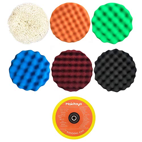 Makitoyo 7PCS 7 Inch Buffing Polishing Pads Kit,5pcs Polishing Sponge,1 pc Wool Pad,Waxing Buffing Pad Kit for Car - Image 2