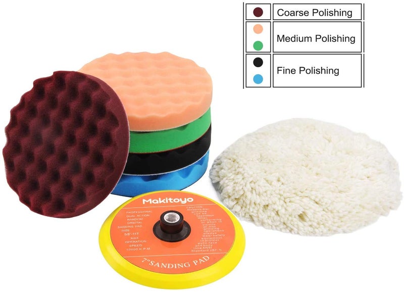 Makitoyo 7PCS 7 Inch Buffing Polishing Pads Kit,5pcs Polishing Sponge,1 pc Wool Pad,Waxing Buffing Pad Kit for Car - Image 3