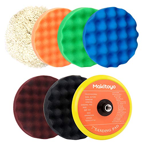 Makitoyo 7PCS 7 Inch Buffing Polishing Pads Kit,5pcs Polishing Sponge,1 pc Wool Pad,Waxing Buffing Pad Kit for Car - Image 1