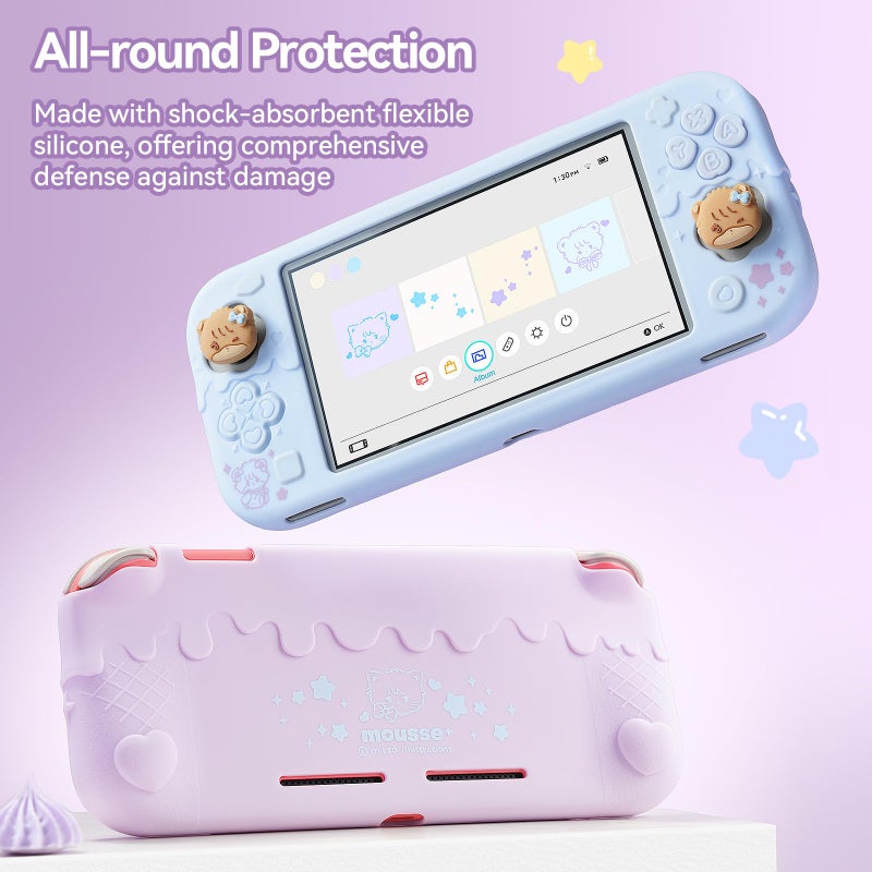 GeekShare Silicone Protective Shell Compatible with Switch Lite, Sweet Soft Ice Cream Cover Case for Switch Lite with 2 Thumb Grip Caps - Purple Mikko - Image 5