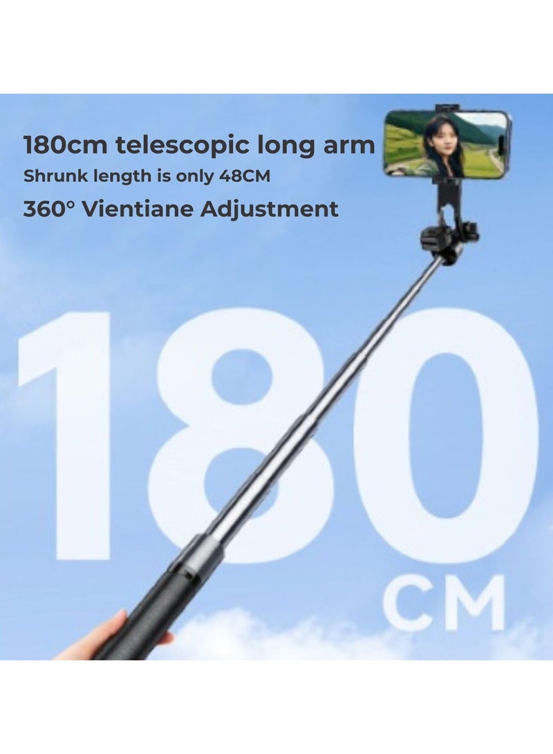 Remax Mena Phone Tripod Stand 360 Rotatory Gimbal For iPhone Samsung Xiaomi Huawei Foldable Phone Holder Universal Travel Tripode Stand for Live Streaming, 1.8 Meters (Black) - Image 3