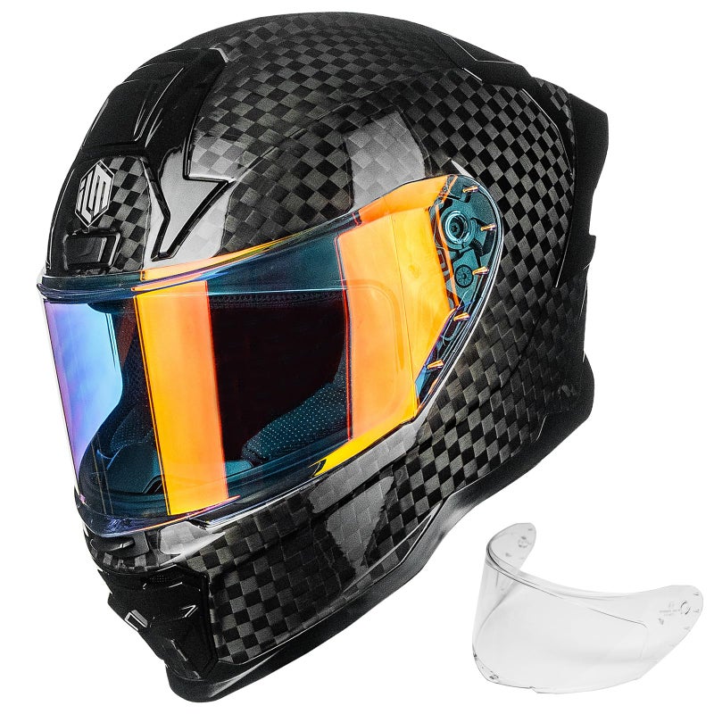 ILM Carbon Fiber Motorcycle Helmets Full Face Racing Helmet for Adult DOT ECE Cascos para Motos MF577P 12K Carbon BlackM