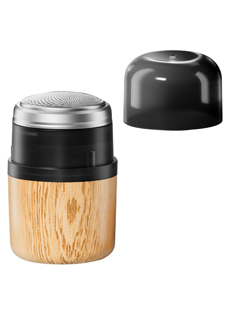 Mini Portable Electric Shaver for Men, Pocket Size Type-C Rechargeable Razor, Washable Waterproof Rotary Shavers, Wet and Dry Use Beard Trimmer, for Home Travel Office Business (Wood Grain) - Image 1