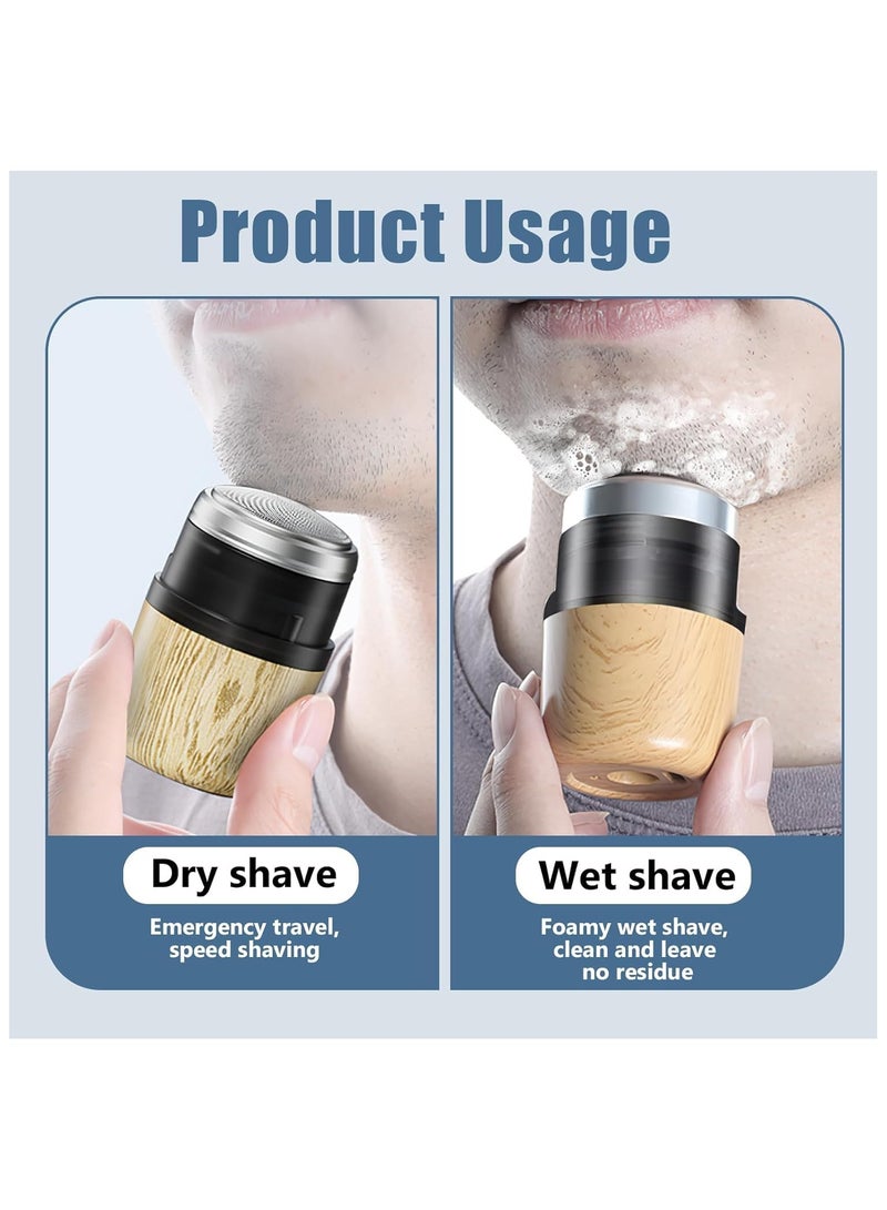 Mini Portable Electric Shaver for Men, Pocket Size Type-C Rechargeable Razor, Washable Waterproof Rotary Shavers, Wet and Dry Use Beard Trimmer, for Home Travel Office Business (Wood Grain) - Image 2