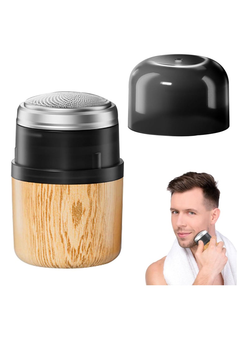Mini Portable Electric Shaver for Men, Pocket Size Type-C Rechargeable Razor, Washable Waterproof Rotary Shavers, Wet and Dry Use Beard Trimmer, for Home Travel Office Business (Wood Grain) - Image 3