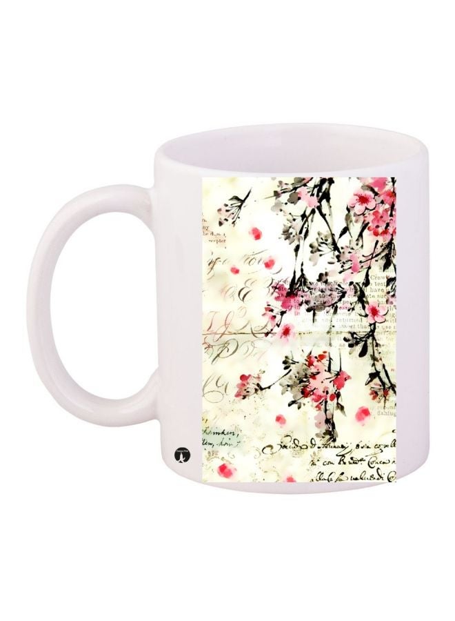 RYN Floral Printed Coffee Mug White/Pink/Black 11ounce