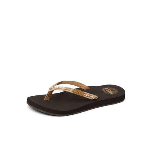 Reef Ginger Womens Beach Flip Flop, Soft Woven Strap Made From 100% Recycled PET, Brown/Peach, 8 - Image 1