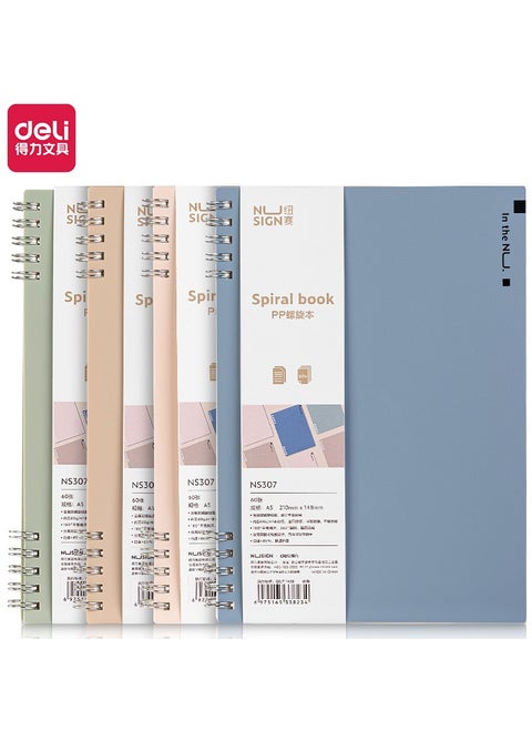 Nusign NS307 A5 Notebook - 60-Sheet Lay-Flat Design, Double-Spiral Metal Binding & PP Cover