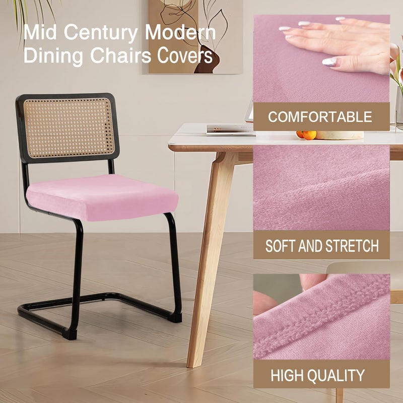 SONNACH Velvet Chair Seat Covers for Mid Century Modern Dining Chairs, Armless Accent Chairs Seat Slipcovers Pack of 4 (Pink) - Image 3