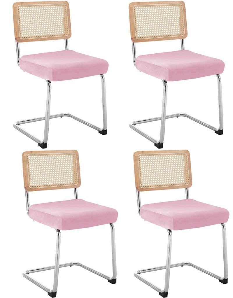SONNACH Velvet Chair Seat Covers for Mid Century Modern Dining Chairs, Armless Accent Chairs Seat Slipcovers Pack of 4 (Pink) - Image 1