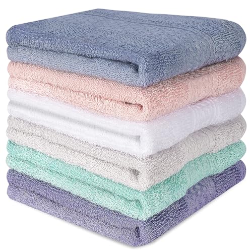 INFICRIME 6 Pack 100 Cotton Wash Cloth 13x13 Inch Highly Absorbent and Soft Feel Fingertip Towels Machine Washable Washcloths for Bathroom Gym Hotel Spa and Kitchen 6 Colors - Image 1