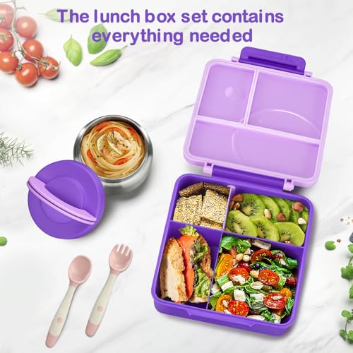 Howeemo Bento Lunch Box Set for Kids with 8oz Soup Thermo, Leak-Proof Lunch Containers with 4 Compartment, Kids Thermo Hot Food Jar and Insulated Lunch Bag for Kid to School-Purple - Image 4