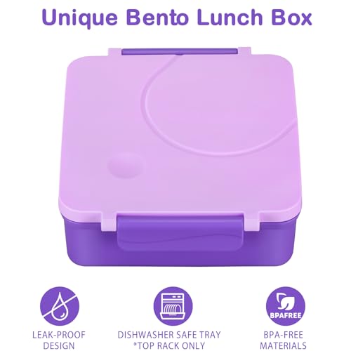 Howeemo Bento Lunch Box Set for Kids with 8oz Soup Thermo, Leak-Proof Lunch Containers with 4 Compartment, Kids Thermo Hot Food Jar and Insulated Lunch Bag for Kid to School-Purple - Image 3