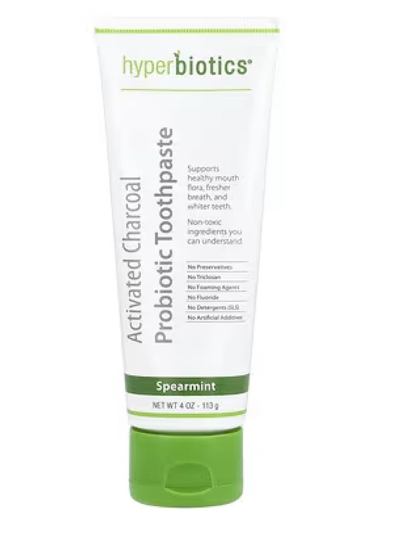 Hyperbiotics Activated Charcoal Probiotic Toothpaste, Spearmint, 4 oz (113 g)