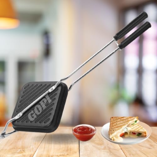 GOPI Non-Stick Grill Sandwich Toaster, Gas Compatible, Black - Image 1
