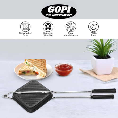 GOPI Non-Stick Grill Sandwich Toaster, Gas Compatible, Black - Image 4
