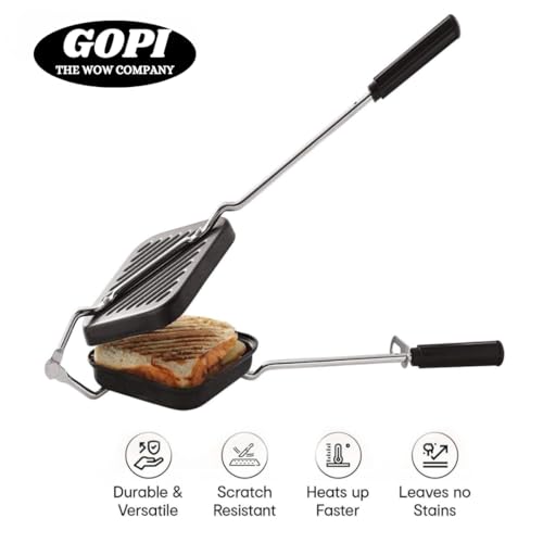 GOPI Non-Stick Grill Sandwich Toaster, Gas Compatible, Black - Image 3