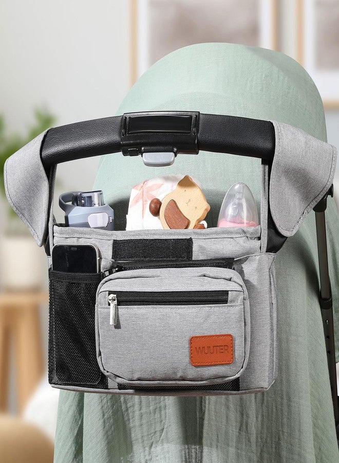 WUUTER Stroller Organizer with Cup Holder Detachable Wristlet Large Capacity Baby Stroller Bag for Mom, Fits Uppababy, Baby Jogger, Britax, BOB, More (Grey) - Image 2