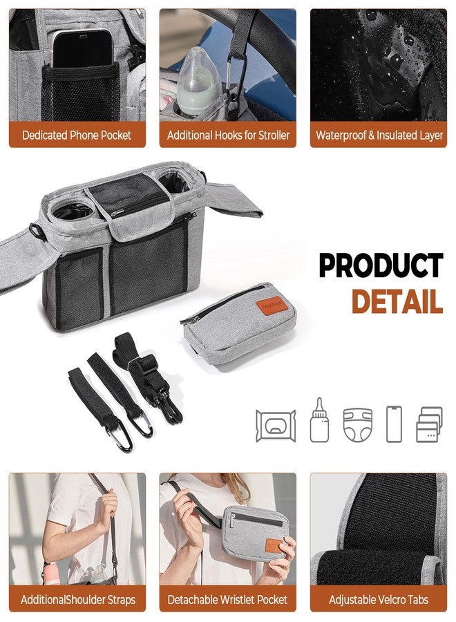WUUTER Stroller Organizer with Cup Holder Detachable Wristlet Large Capacity Baby Stroller Bag for Mom, Fits Uppababy, Baby Jogger, Britax, BOB, More (Grey) - Image 5