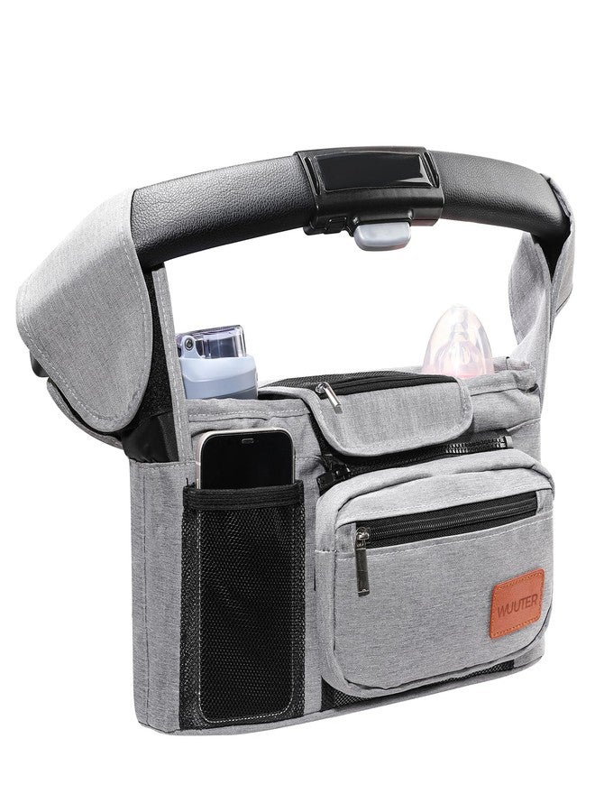 WUUTER Stroller Organizer with Cup Holder Detachable Wristlet Large Capacity Baby Stroller Bag for Mom, Fits Uppababy, Baby Jogger, Britax, BOB, More (Grey) - Image 1