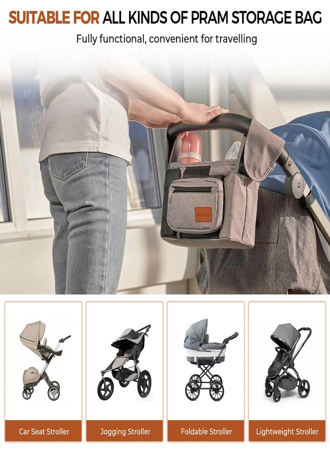 WUUTER Stroller Organizer with Cup Holder Detachable Wristlet Large Capacity Baby Stroller Bag for Mom, Fits Uppababy, Baby Jogger, Britax, BOB, More (Grey) - Image 4