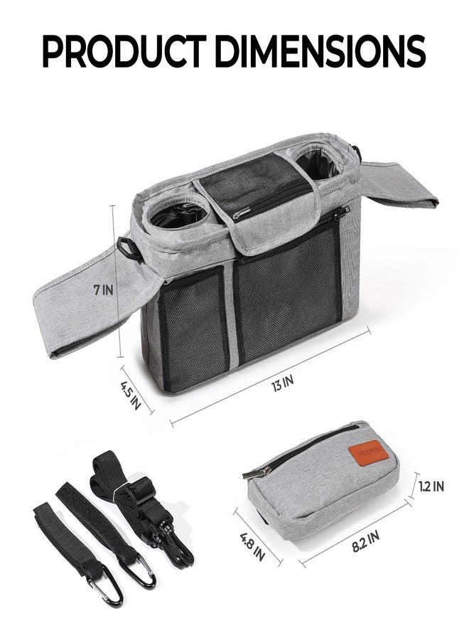 WUUTER Stroller Organizer with Cup Holder Detachable Wristlet Large Capacity Baby Stroller Bag for Mom, Fits Uppababy, Baby Jogger, Britax, BOB, More (Grey) - Image 3