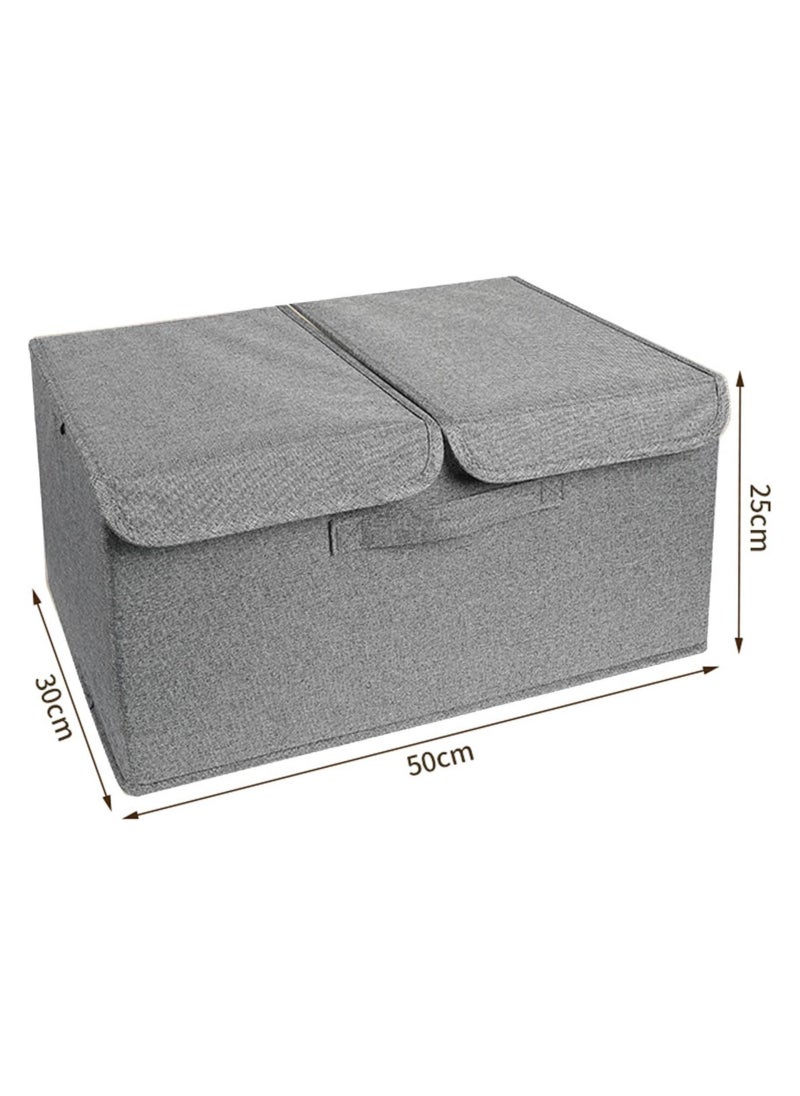 Hanayo 2 Pcs Storage Baskets Double Lid Foldable Storage Bins with Handle Storage Boxes Clothes Organisers for Organizing Toys Clothes(Grey)  - Image 2
