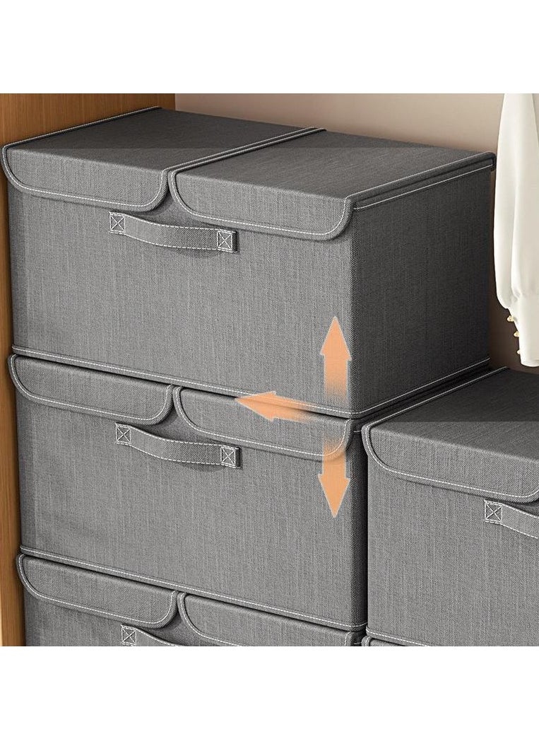 Hanayo 2 Pcs Storage Baskets Double Lid Foldable Storage Bins with Handle Storage Boxes Clothes Organisers for Organizing Toys Clothes(Grey)  - Image 3