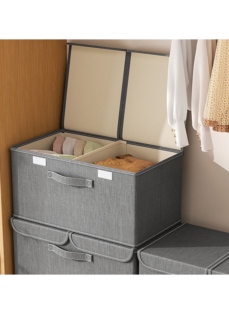 Hanayo 2 Pcs Storage Baskets Double Lid Foldable Storage Bins with Handle Storage Boxes Clothes Organisers for Organizing Toys Clothes(Grey)  - Image 4