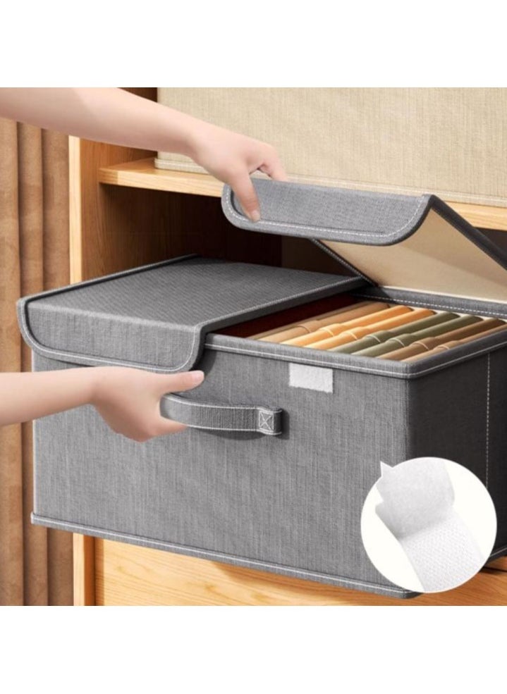 Hanayo 2 Pcs Storage Baskets Double Lid Foldable Storage Bins with Handle Storage Boxes Clothes Organisers for Organizing Toys Clothes(Grey)  - Image 5