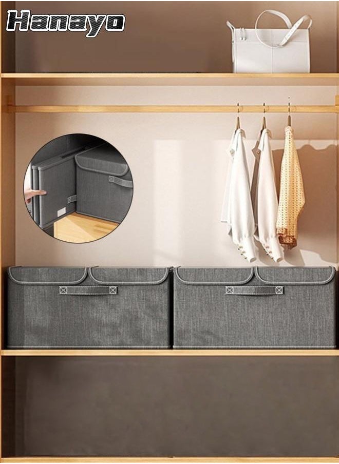 Hanayo 2 Pcs Storage Baskets Double Lid Foldable Storage Bins with Handle Storage Boxes Clothes Organisers for Organizing Toys Clothes(Grey)  - Image 1