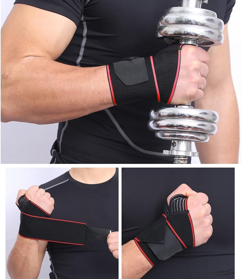 SHOWAY Wrist Brace Weightlifting Brace with Elastic Strap,Carpal Tunnel Hand Support,Wrist Wraps for Sports Exercise,Arthritis for Men,Women,Right&Left (Red) - Image 3