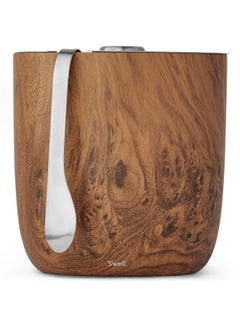 S'well S'well Stainless Steel Ice Bucket with Tongs - Holds 68oz of Ice - Teakwood - Triple-Layered Vacuum-Insulated Container Designed to Keep Ice Colder, Longer - BPA-Free Designer Barware Accessories  - Image 1
