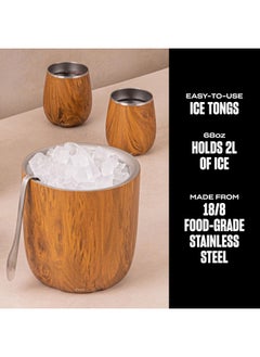 S'well S'well Stainless Steel Ice Bucket with Tongs - Holds 68oz of Ice - Teakwood - Triple-Layered Vacuum-Insulated Container Designed to Keep Ice Colder, Longer - BPA-Free Designer Barware Accessories  - Image 3