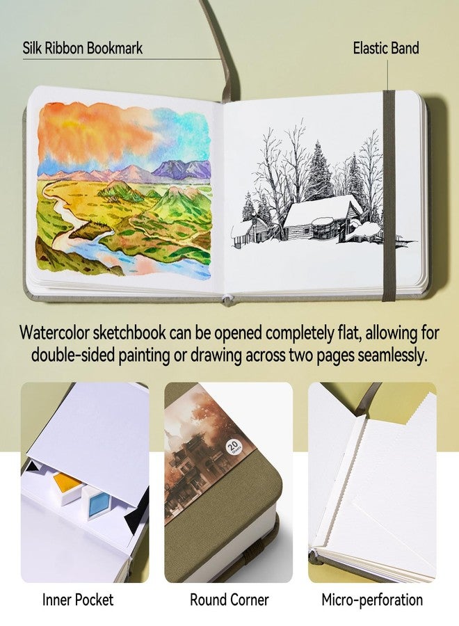 Lightwish Watercolor Sketchbook, 100% Cotton Cold Press Art Supplies Watercolor Paper Journal 3.8 * 5.1In, 2 Pack 40 Sheets (140lb/300gsm), Acid-Free for Watercolors, Gouache, Acrylics - Image 2