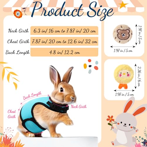 Bunnycool Rabbit Harness and Leash Set with 2 Cute Decorations Bunny Clothes Adjustable Buckle Breathable Mesh Vest Harness for Rabbits Ferret Small Pig Puppy Walking Supplies(Light Blue,Lively Pattern) - Image 3