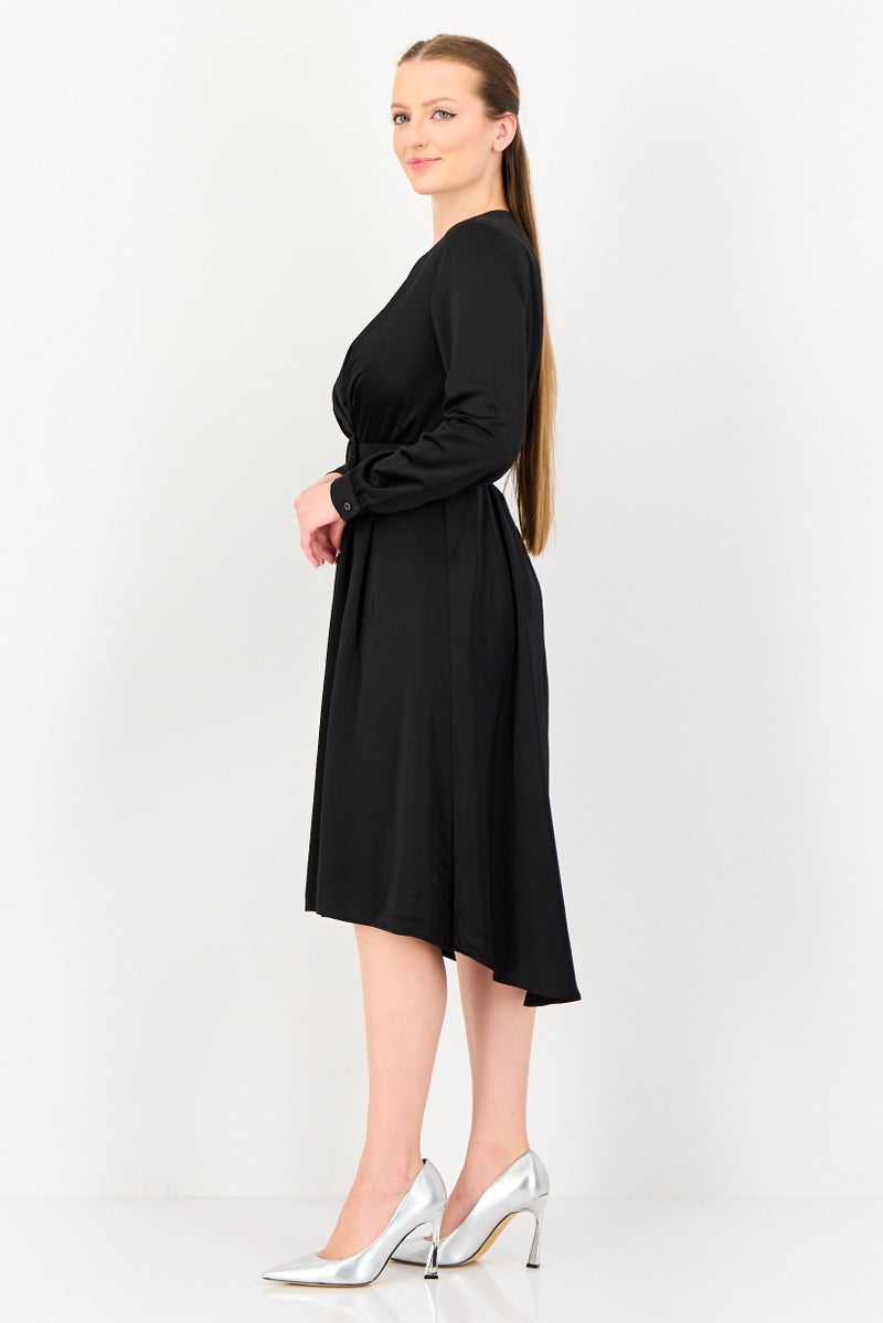 SELECTED Signature By Selected Women Solid Belted Midi Dress, Black - Image 2