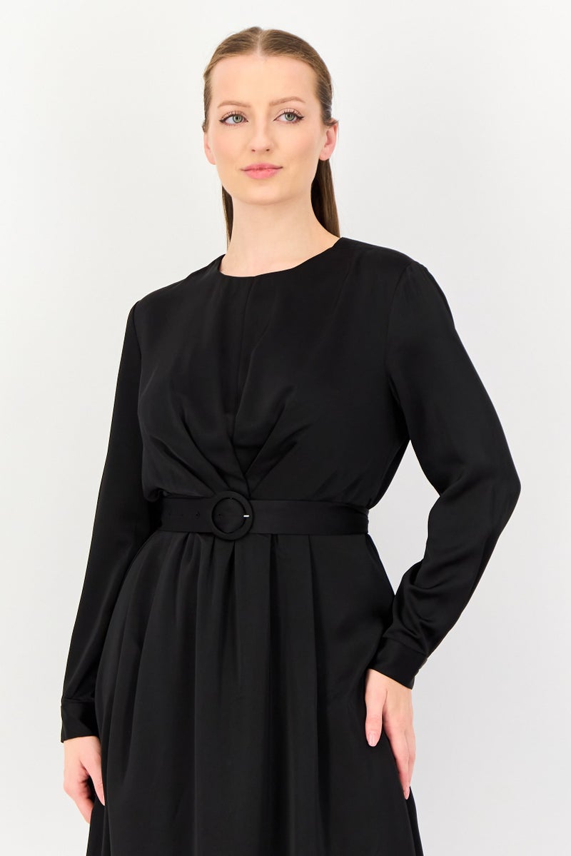 SELECTED Signature By Selected Women Solid Belted Midi Dress, Black - Image 3