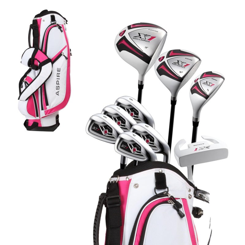 Aspire X1 Womens Golf Club Set Lightweight Graphite Shafts Driver Fairway Hybrid 6PW Irons Putter Stand Bag Headcovers RightHanded Pink Standard Size 53 to 59 - Image 2