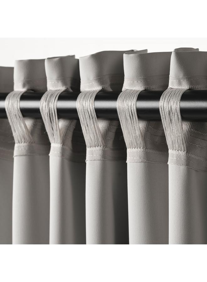 Zaboon Room Darkening Curtains, 1 Pair, With Heading Tape/Light Grey, 145X300 Cm - Image 3