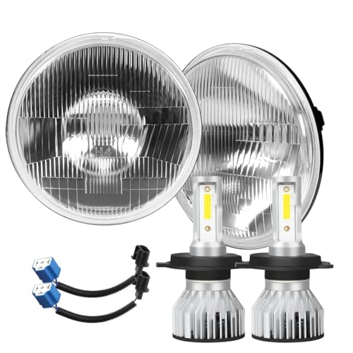 IHNZCB H4/9003 LED Headlight Bulbs + 7 Inch H6024 Glass Round LED Headlight Housing,Halogen Sealed High Low Dual Beam,Original Classic Look Conversion Pair Kit Pair - Image 1