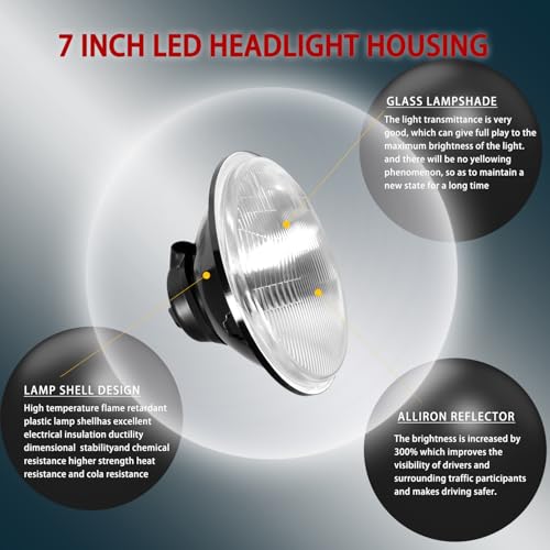 IHNZCB H4/9003 LED Headlight Bulbs + 7 Inch H6024 Glass Round LED Headlight Housing,Halogen Sealed High Low Dual Beam,Original Classic Look Conversion Pair Kit Pair - Image 5