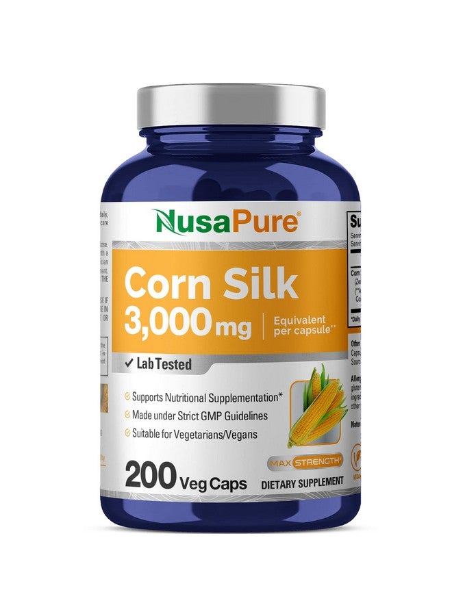 NusaPure Corn Silk Extract 3,000 mg per Caps - 200 Veggie Caps (100% Vegetarian, Non-GMO, Extract 20:1, Vegan) - Image 1