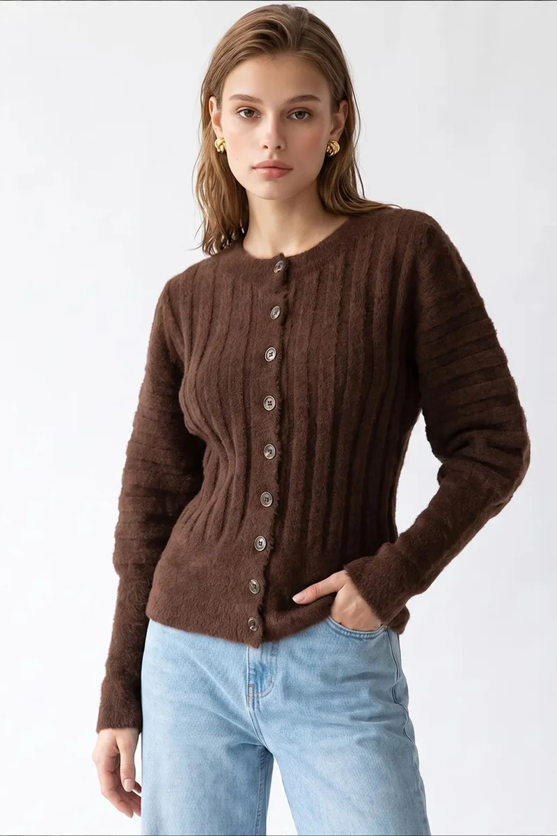 ميكسراي MIXRAY Women's Crew Neck Cardigan
