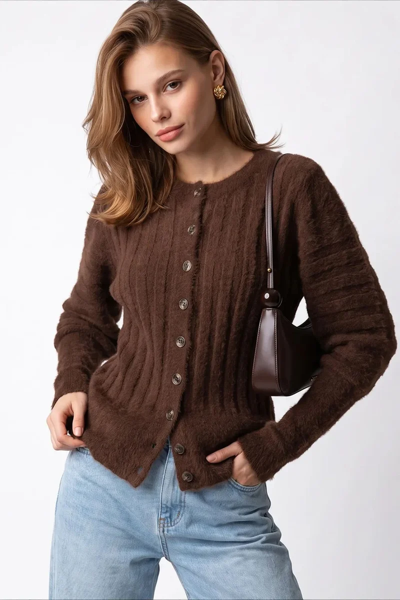 ميكسراي MIXRAY Women's Crew Neck Cardigan
